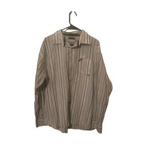 Ecko Unltd Mens Black White Cotton Striped Long Sleeve Button-Up Shirts 2XL